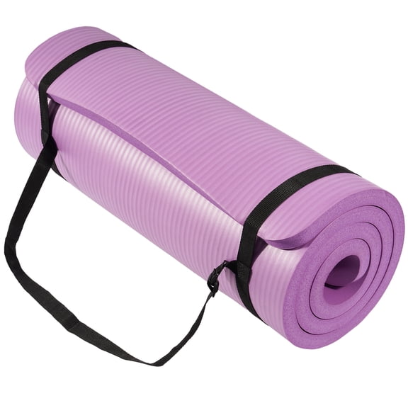 Fitvids Extra Thick 71"x24" Non-Slip Exercise & Yoga Mat, 1" High-Density Foam, Double-Sided Grip, Moisture-Proof, Lightweight with Straps