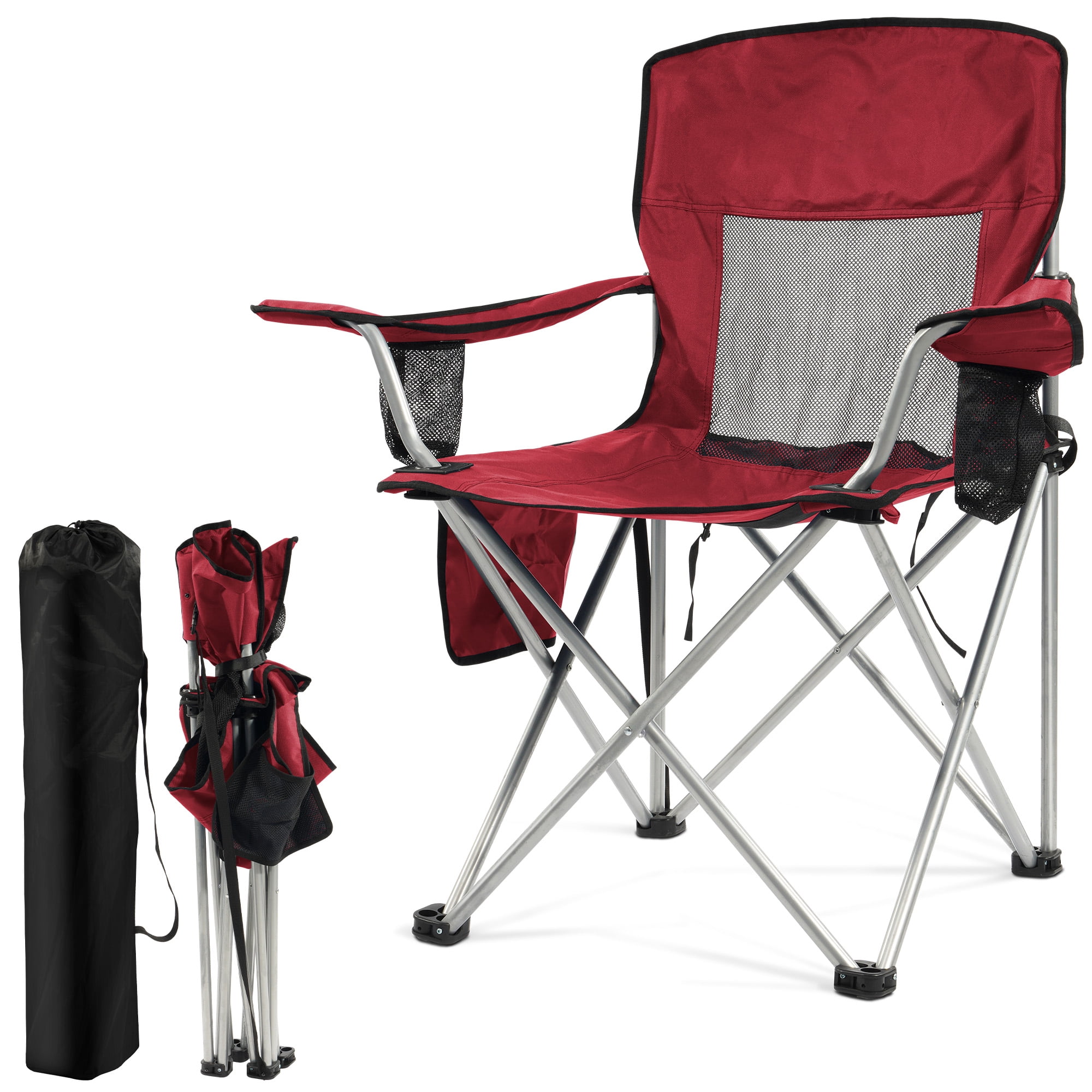 FlexWave Folding Camp Chair，Portable Outdoor Chair，with Cup Holder & Carrying Bag，for Camping, Beach, Fishing, and Sports Events