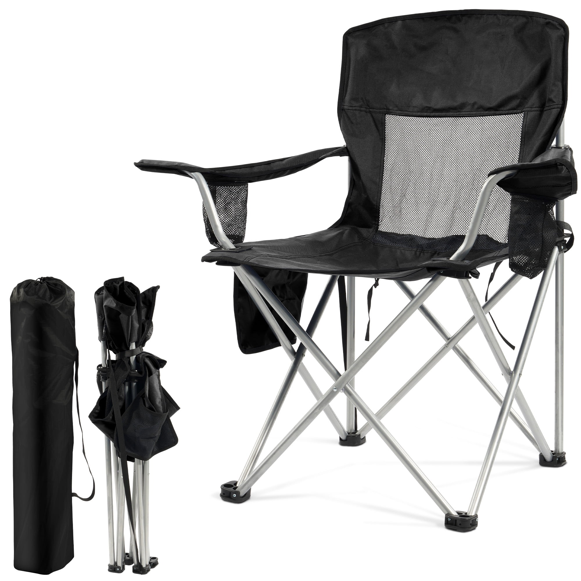 FlexWave Folding Camp Chair，Portable Outdoor Chair，with Cup Holder & Carrying Bag，for Camping, Beach, Fishing, and Sports Events