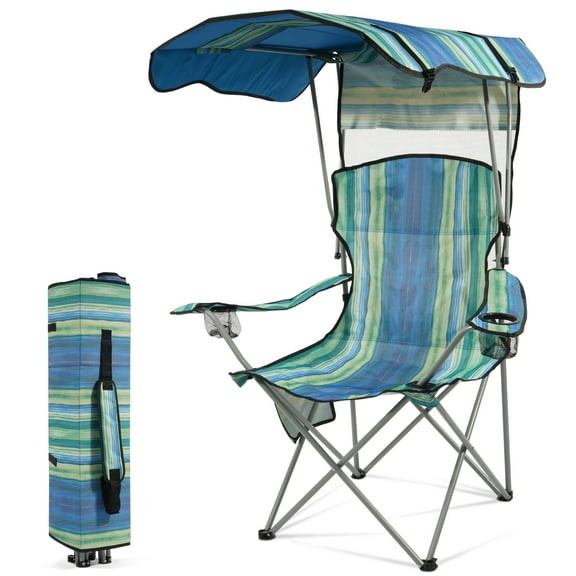 FlexWave Folding Camp Chair，Portable Outdoor Chair，with Shade & Cup Holder，for Camping, Beach, Fishing, and Sports Events