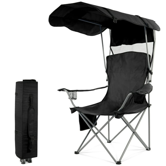 FlexWave Folding Camp Chair,Portable Outdoor Chair,with Shade & Cup Holder,for Camping, Beach, Fishing, and Sports Events