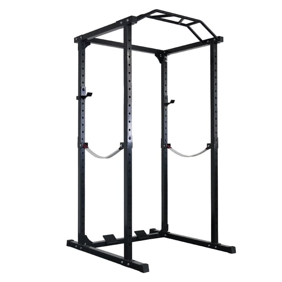 FlexWave Four-Post Power Cage, All-Black, 2x2 Steel Frame for Home Strength & Squat Training