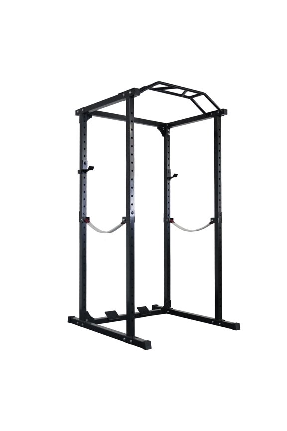 Four-Post Power Cage, All-Black, 2x2 Steel Frame for Home Strength & Squat Training