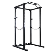 FlexWave Four-Post Power Cage, All-Black, 2x2 Steel Frame for Home Strength & Squat Training