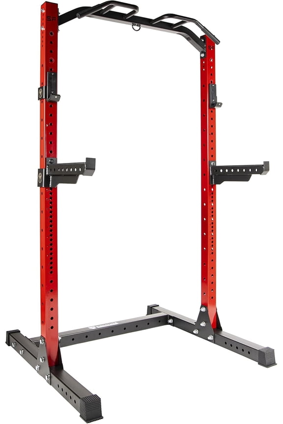 Full Power Rack, Red & Black, 3x3 Steel, Four-Post Design for Home & Commercial Gym Use