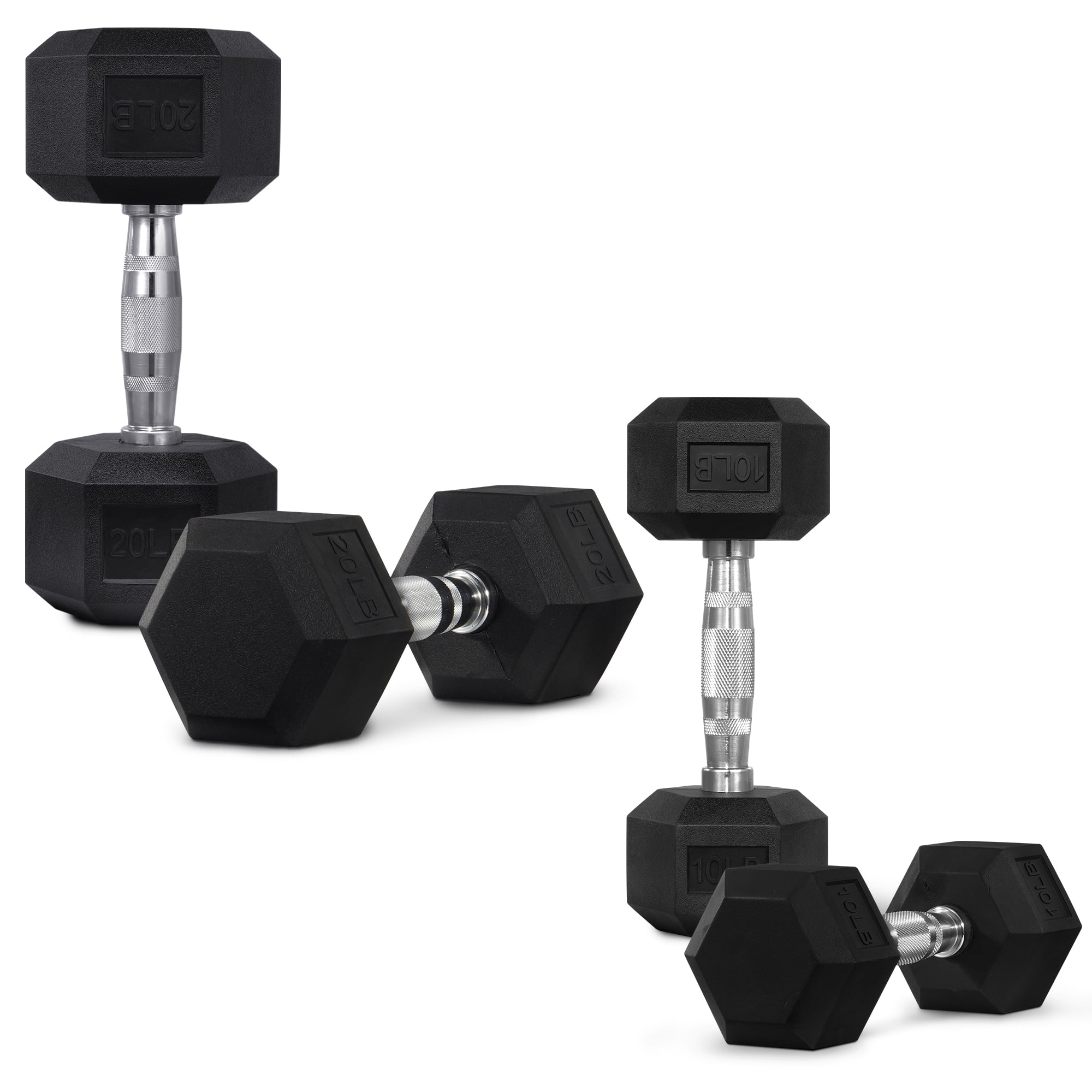 FlexWave Hex Rubber Dumbbells 2-Pack Set (5-20 lb Combo) – Cast Iron Core, Anti-Roll Hex Head, Non-Slip Grip, Home/Gym Full-Body Training