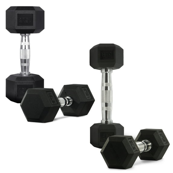 FlexWave Hex Rubber Dumbbells 2-Pack Set (5-20 lb Combo) – Cast Iron Core, Anti-Roll Hex Head, Non-Slip Grip, Home/Gym Full-Body Training