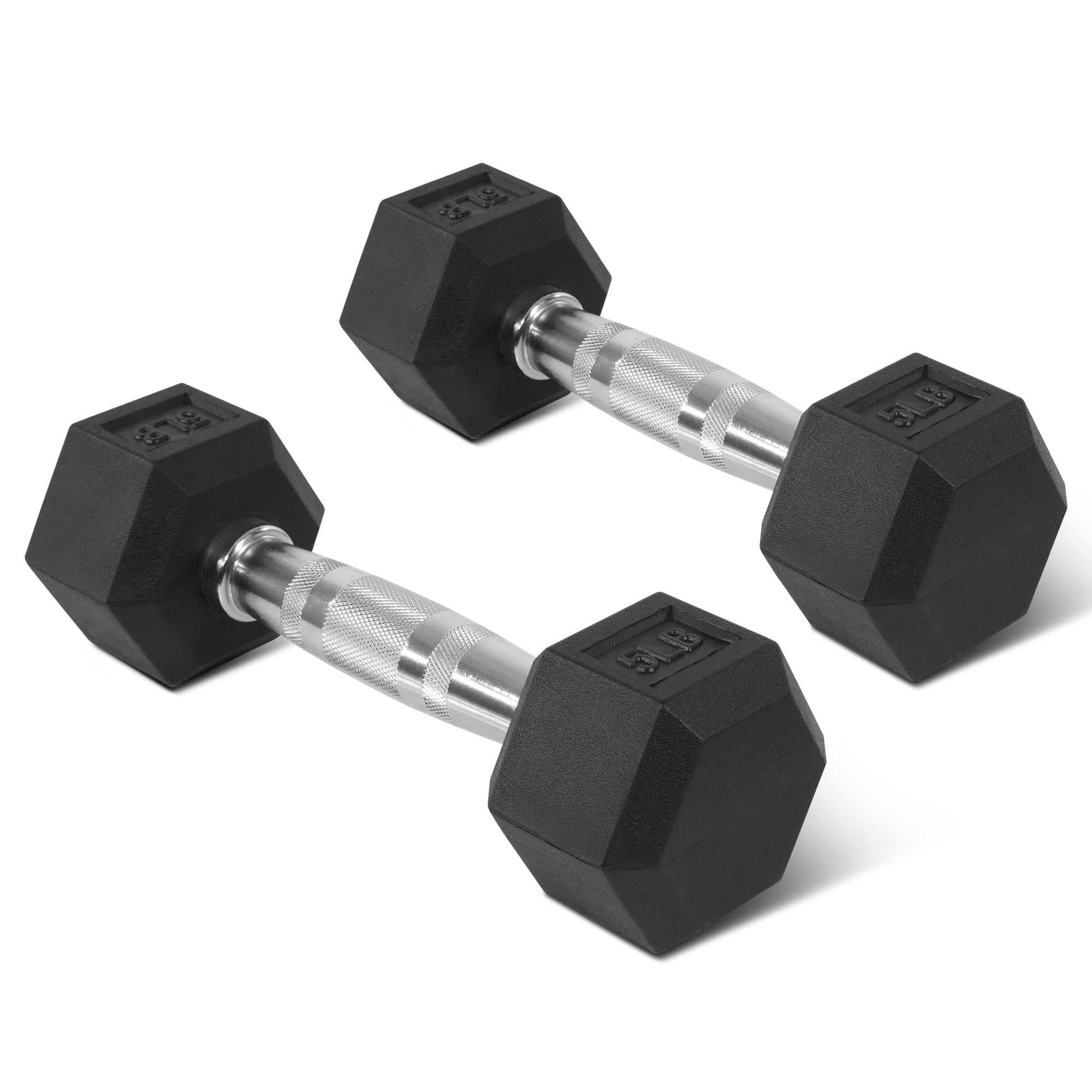 FlexWave 5 LB  Hex Rubber Dumbbells Set of 2, Black-Solid Cast Iron with Non-Slip Grip for Strength Training and Home Gym