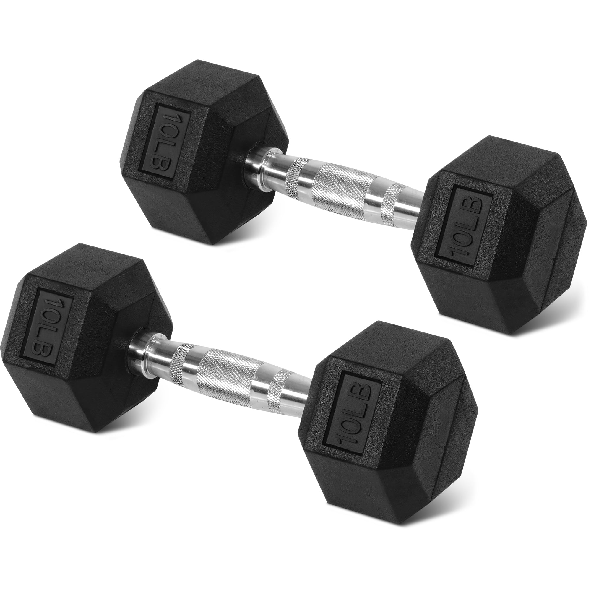 FlexWave 10LB Hex Rubber Dumbbells Set of 2,Black-Solid Cast Iron with Non-Slip Grip for Strength Training and Home Gym