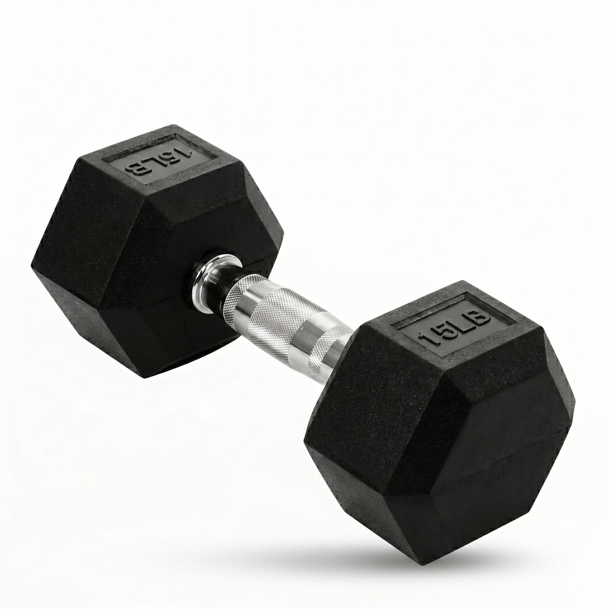FlexWave  15 LB Hex Rubber Dumbbells(Single) ,  Black-Solid Cast Iron with Non-Slip Grip for Strength Training and Home Gym