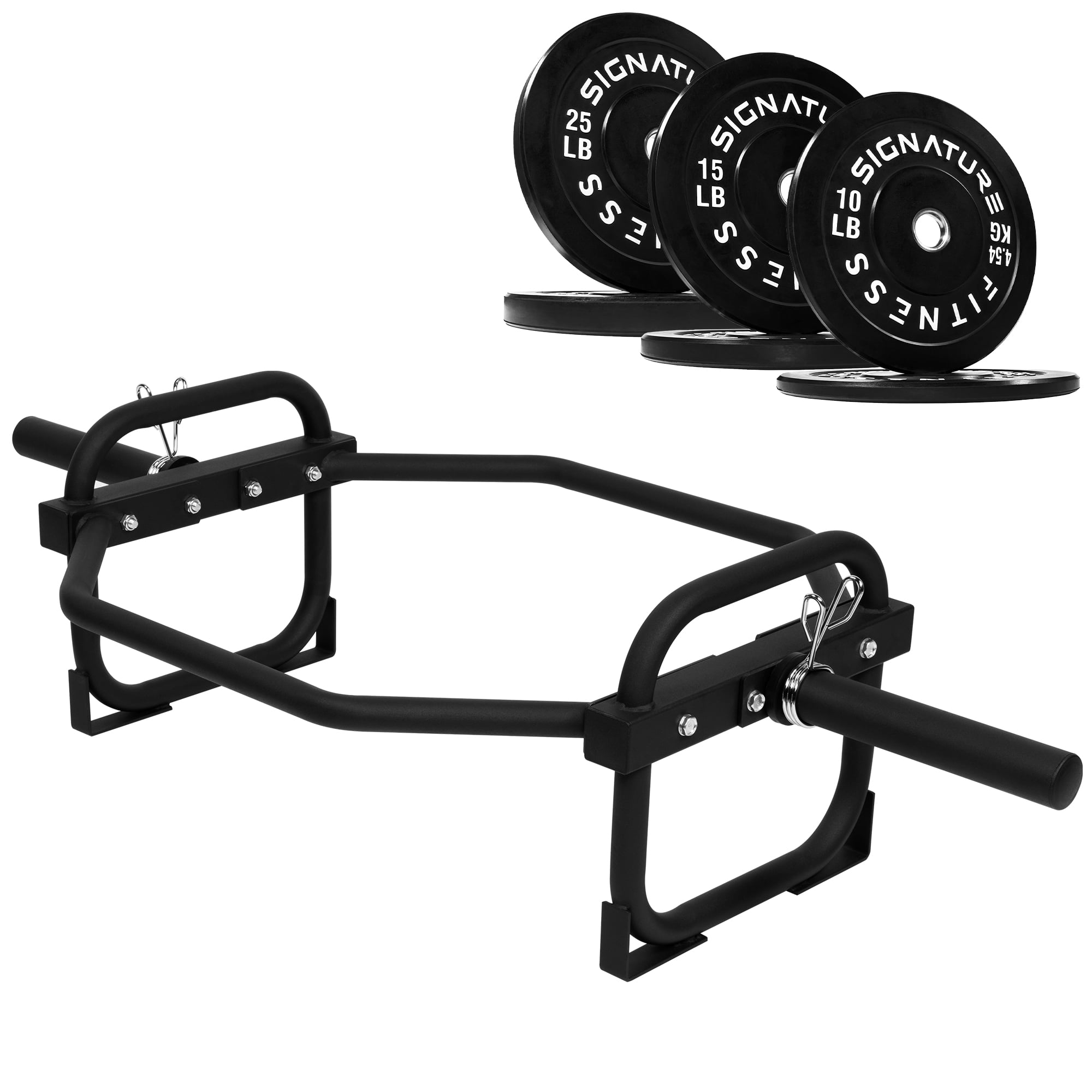 FlexWave Olympic 2-Inch Hex Trap Bar，with Safety Clips, 500LB Capacity ，Deadlift Barbell， Includes 50LB/70LB/80LB/100LB Weight Plates，for Strength Training, Shoulder Press, Shrugs, Back Rows