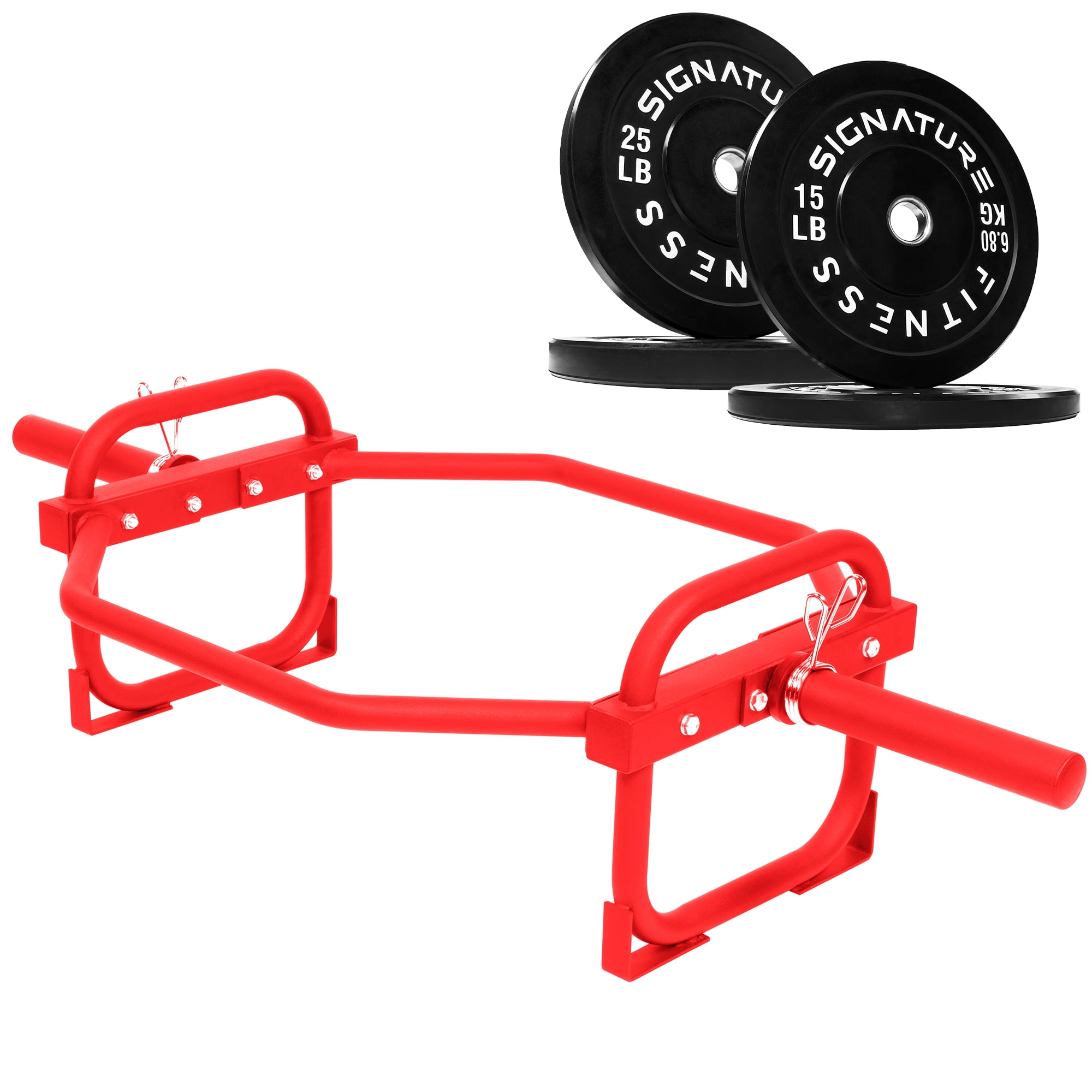 FlexWave Olympic 2-Inch Hex Trap Bar，with Safety Clips, 500LB Capacity ，Deadlift Barbell， Includes 50LB/70LB/80LB/100LB Weight Plates，for Strength Training, Shoulder Press, Shrugs, Back Rows