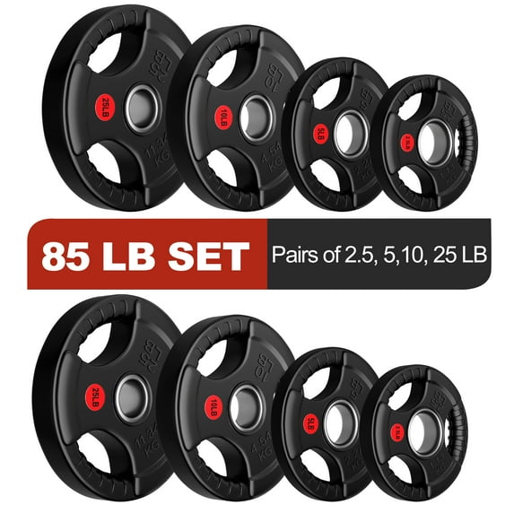 FlexWave Olympic Weight Plate Set 85LB–135LB, 2-Inch Rubber Coated Cast Iron Plates for Barbell, Home Gym Strength Training