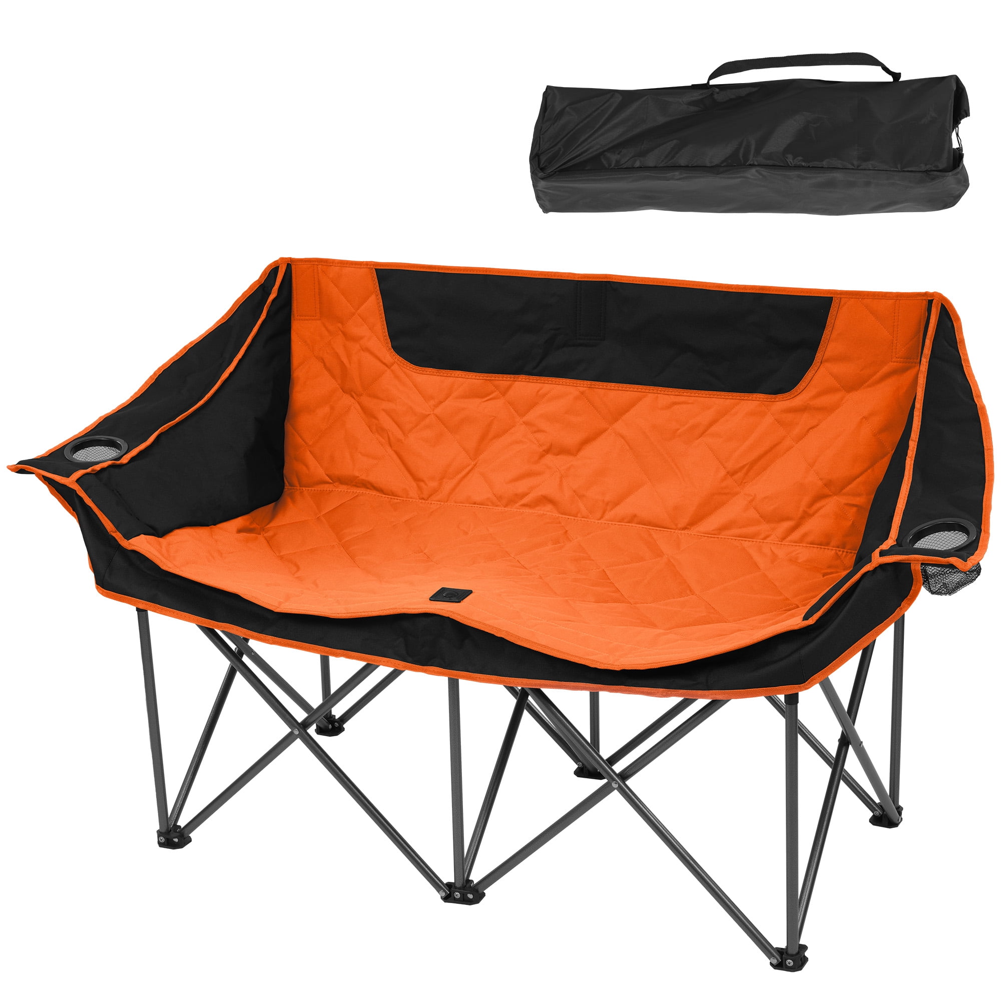FlexWave Oversized Double Camping Chair，2-Person Heavy-Duty Folding Loveseat，Portable Outdoor Chair，with Armrests, Cup Holders & Carry Bag, for Camping, Picnic, Backyard