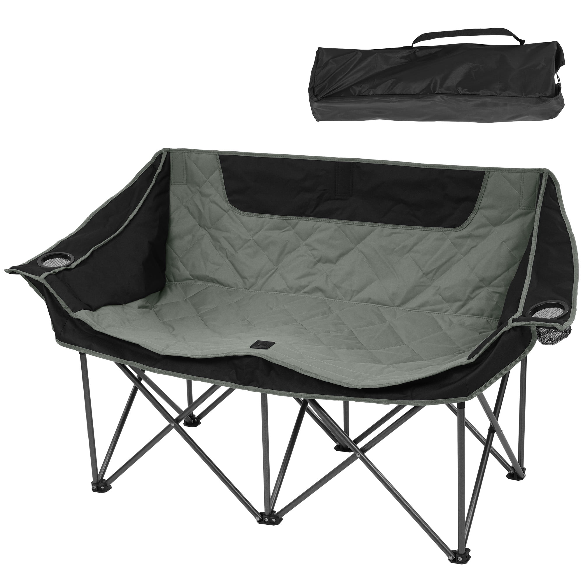 FlexWave Oversized Double Camping Chair，2-Person Heavy-Duty Folding Loveseat，Portable Outdoor Chair，with Armrests, Cup Holders & Carry Bag, for Camping, Picnic, Backyard