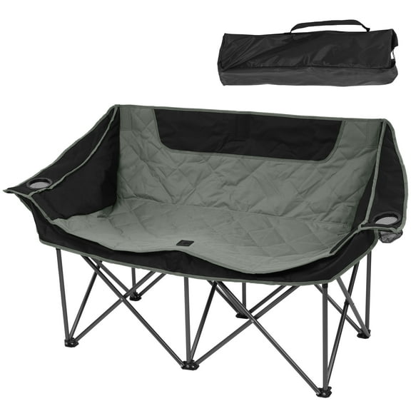 FlexWave Oversized Double Camping Chair,2-Person Heavy-Duty Folding Loveseat,Portable Outdoor Chair,with Armrests, Cup Holders & Carry Bag, for Camping, Picnic, Backyard