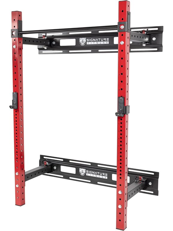 FlexWave Pro Wall-Mount Squat Rack, Red & Black, 3x3 Steel, Two-Post Design for Home & Garage Gym Training