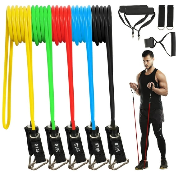 FlexWave Resistance Bands Set with Handles, 10 Pieces Set,Exercise Workout Bands for Strength Training, Home Gym Fitness Equipment for Men & Women