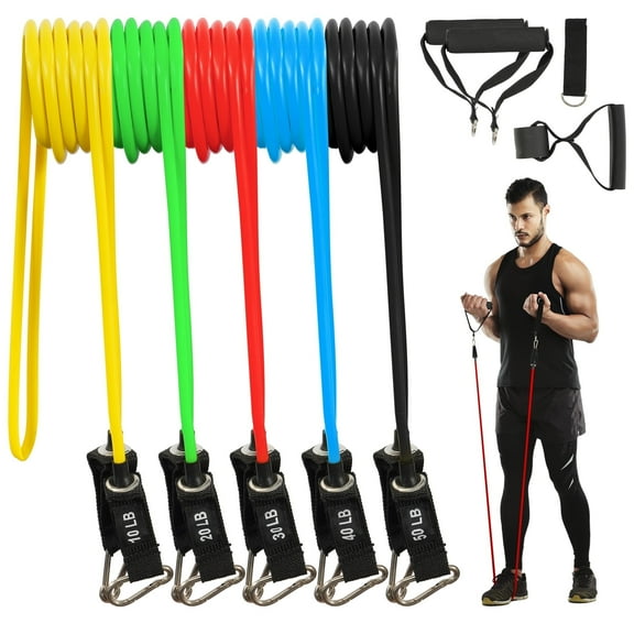 FlexWave Resistance Bands Set with Handles, 9 Pieces Set，Exercise Workout Bands for Strength Training, Home Gym Fitness Equipment for Men & Women