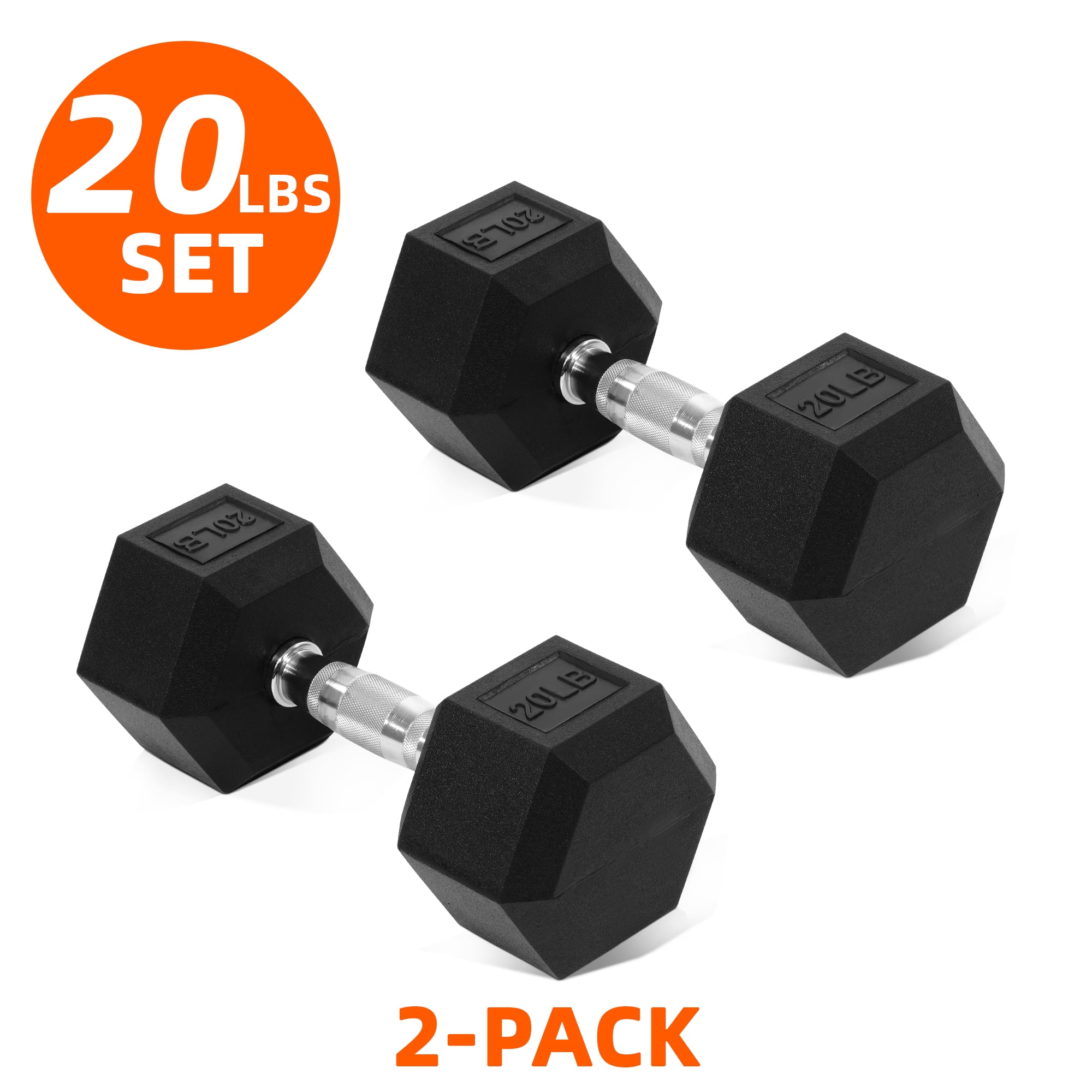 FlexWave Rubber Encased Hex Dumbbell – 10-50 lb, Black, Durable Non-Slip Weights for Home & Gym Workouts