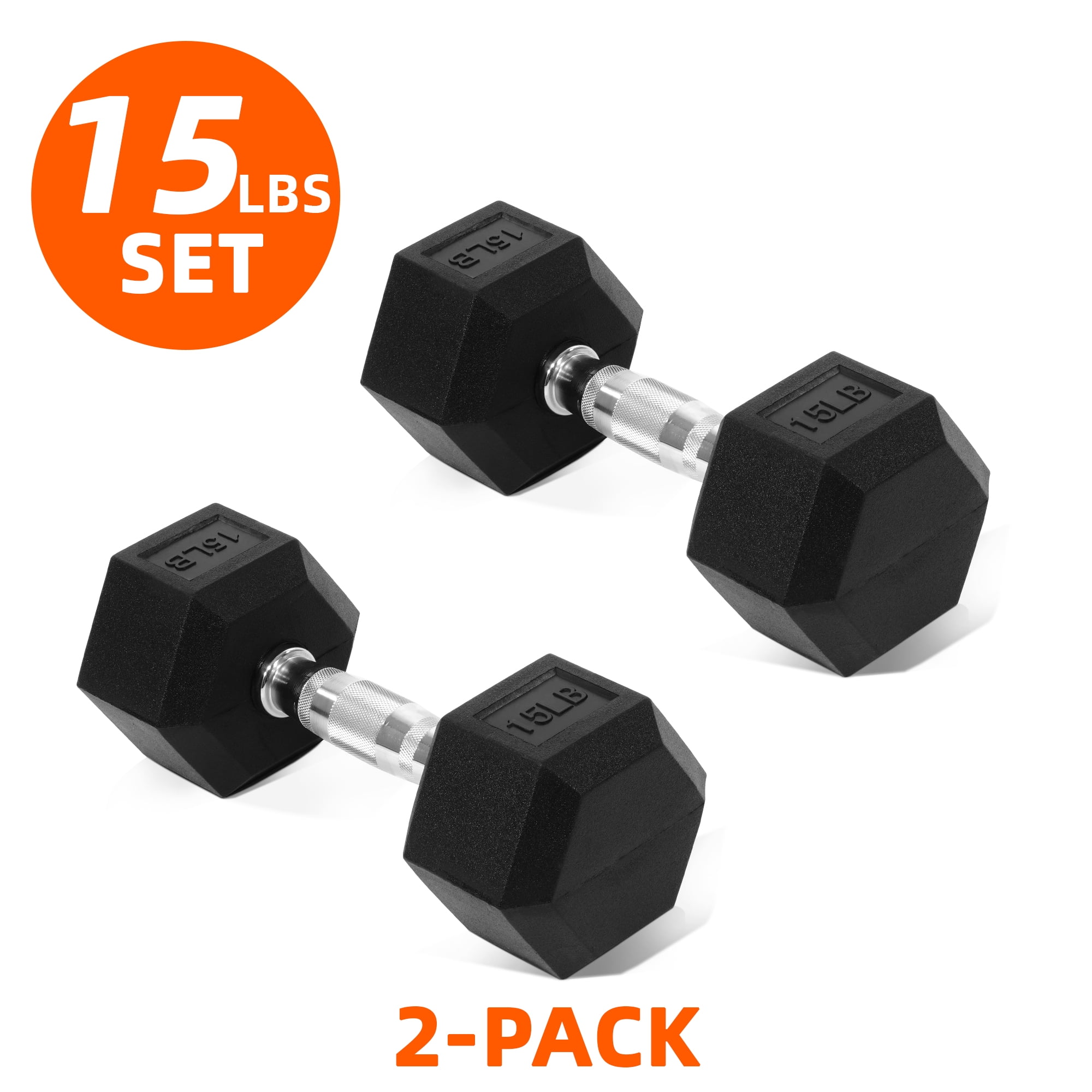 FlexWave Rubber Encased Hex Dumbbell – 10-50 lb, Black, Durable Non-Slip Weights for Home & Gym Workouts