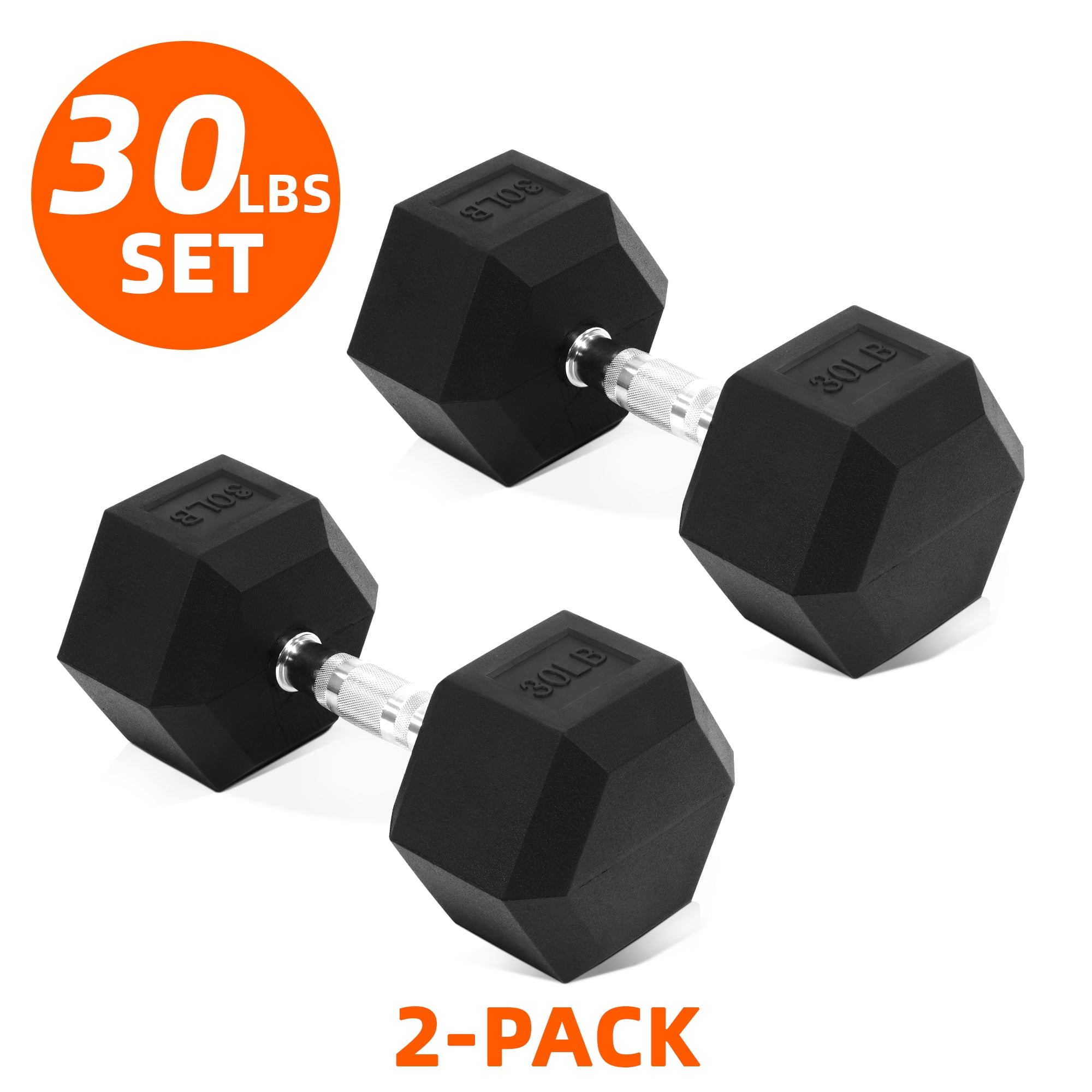 FlexWave Rubber Encased Hex Dumbbell – 10-50 lb, Black, Durable Non-Slip Weights for Home & Gym Workouts