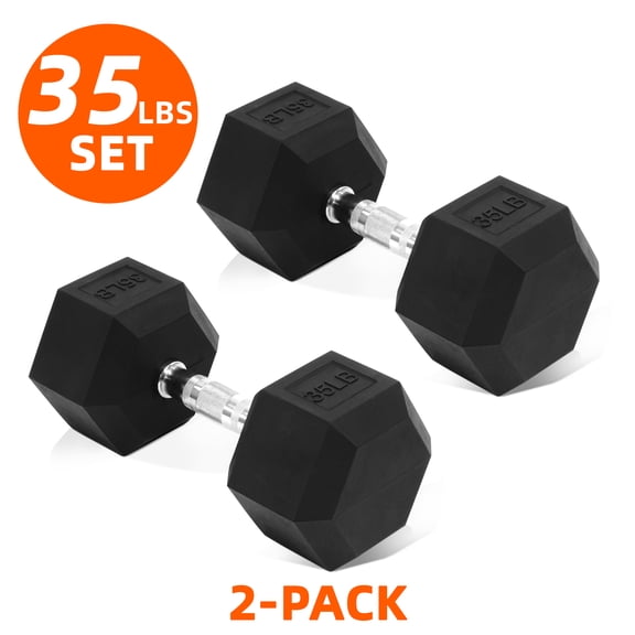 FlexWave Rubber Encased Hex Dumbbell – 10-50 lb, Black, Durable Non-Slip Weights for Home & Gym Workouts