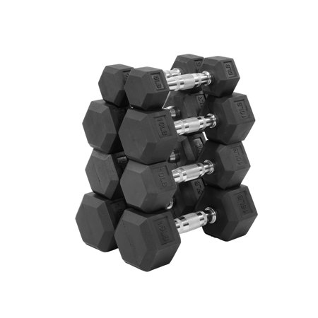 FlexWave Rubber Encased Hex Dumbbell Set – 70LB/80LB/90LB/110LB/120LB/130LB/140LB/160LB Total Weight, Black, Solid Cast Iron with Non-Slip Grip for Strength Training and Home Gym