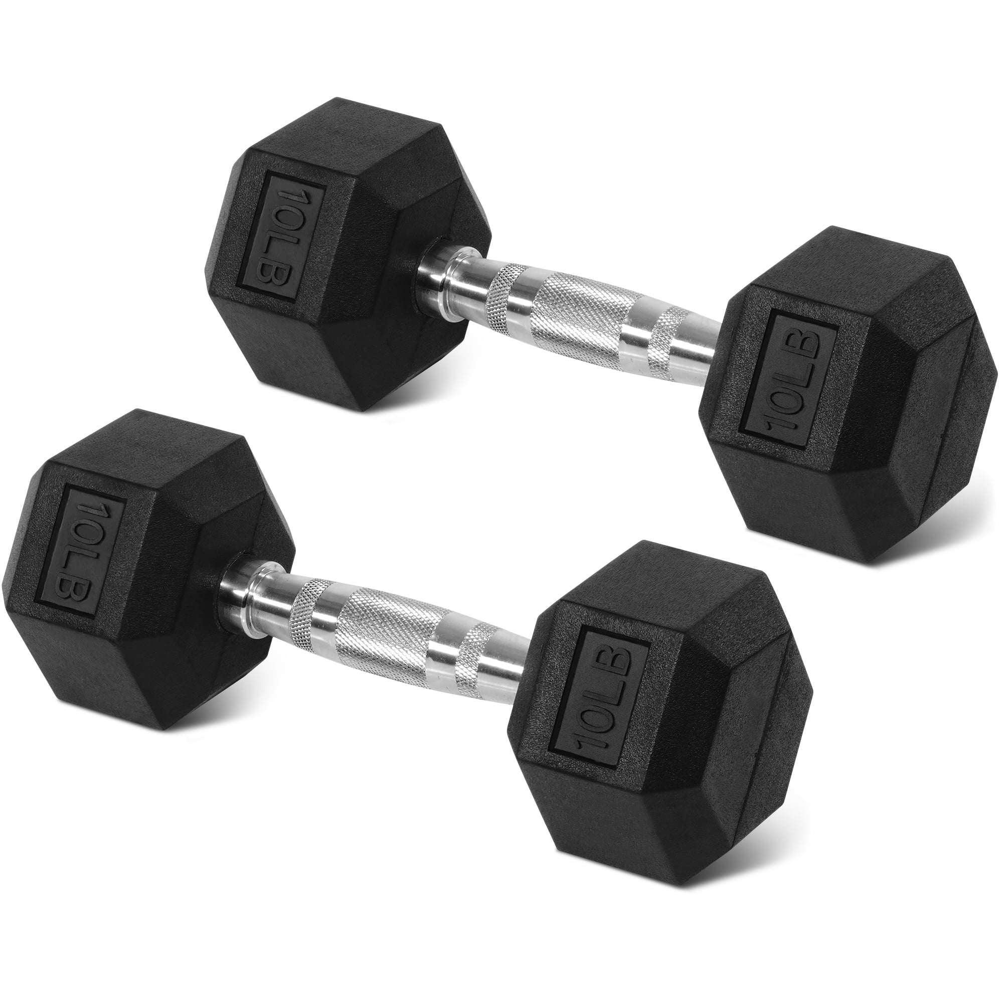 FlexWave Rubber Encased Hex Dumbbells, 10 lbs Pair, Black