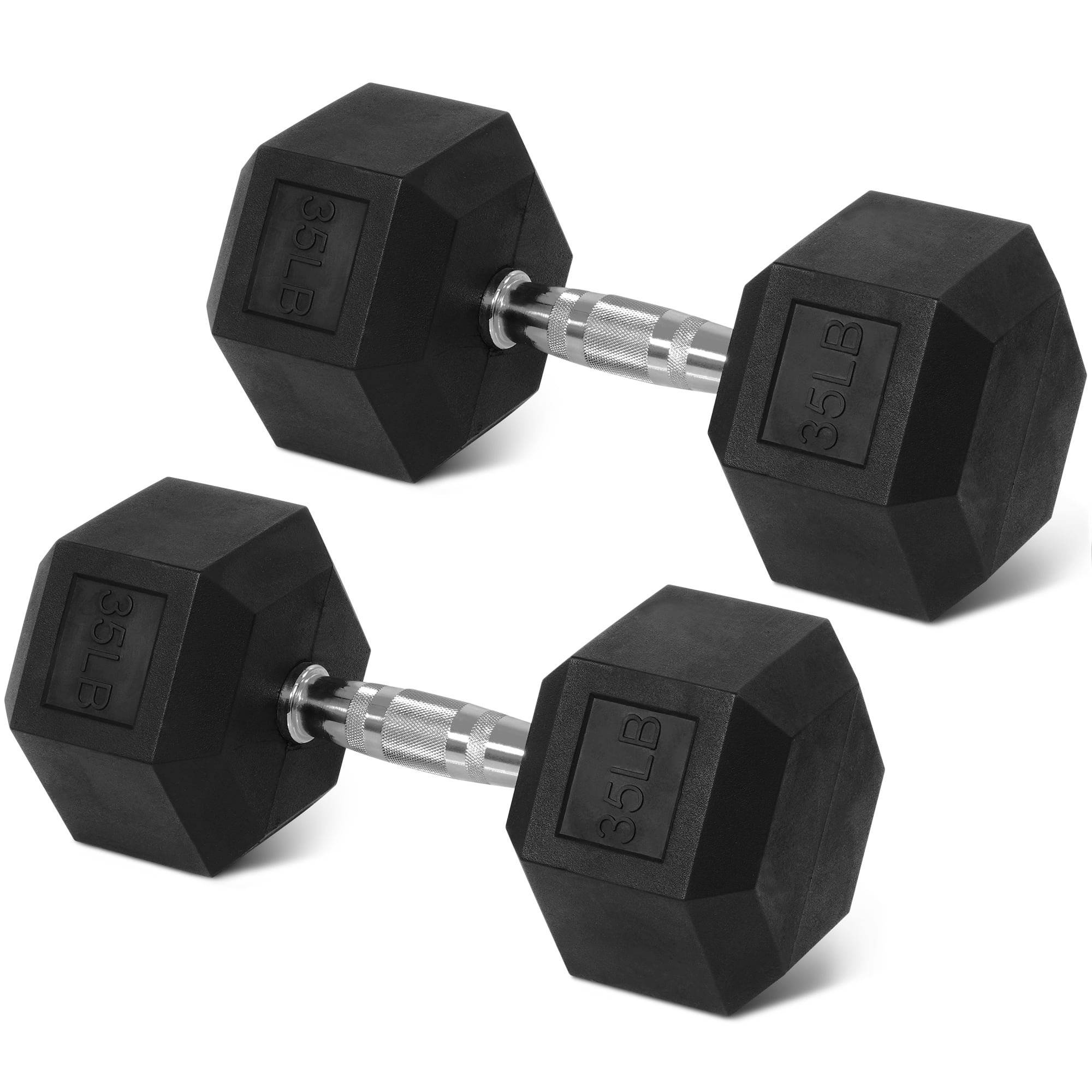 FlexWave Rubber Encased Hex Dumbbells, 35 lbs Pair, Black