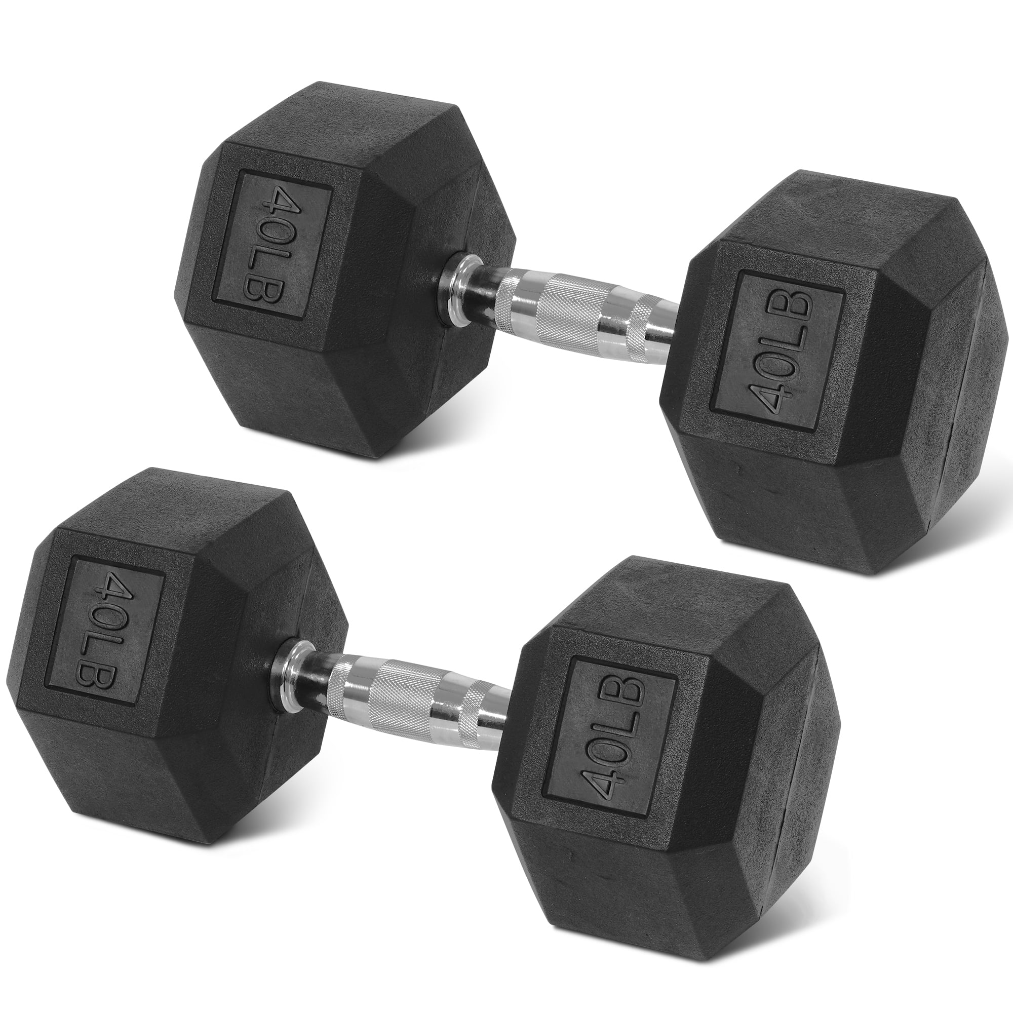 FlexWave Rubber Encased Hex Dumbbells, 40 lbs Pair, Black