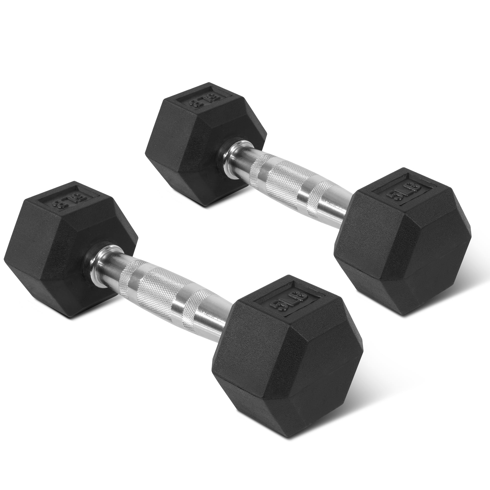 FlexWave Rubber Encased Hex Dumbbells, 5 lbs Pair, Black