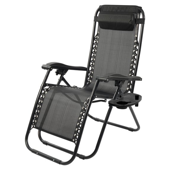 FlexWave Zero Gravity Outdoor Reclining Lounge Chair with Headrest & Cup Holder – Foldable Lawn, Poolside, Beach, Camping Chair (1 Pack)