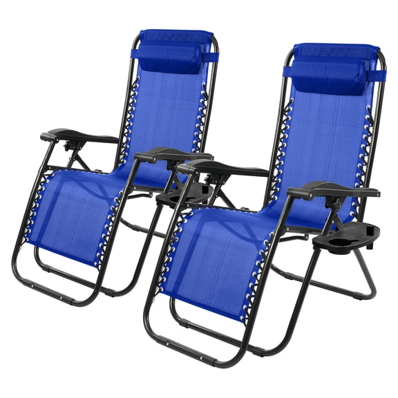 FlexWave Zero Gravity Outdoor Reclining Lounge Chair with Headrest & Cup Holder – Foldable Lawn, Poolside, Beach, Camping Chair (2 Pack)