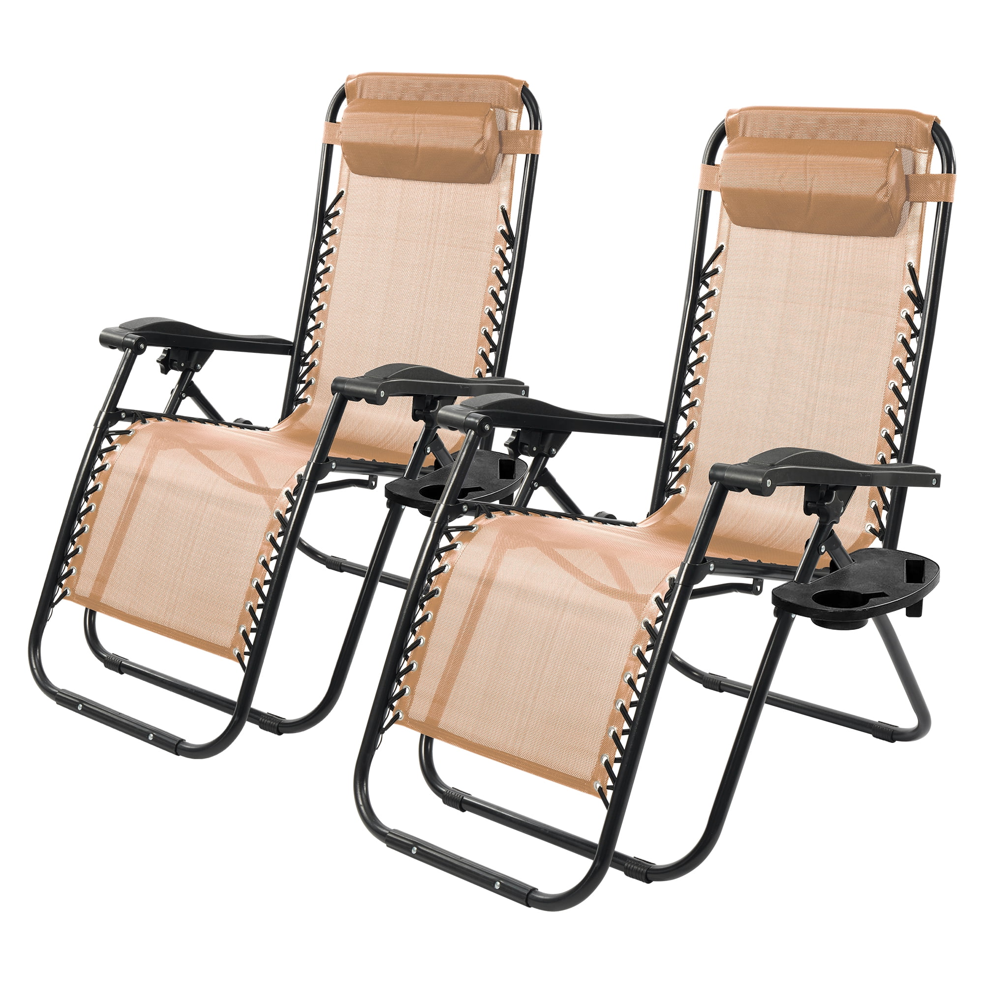 FlexWave Zero Gravity Outdoor Reclining Lounge Chair with Headrest & Cup Holder – Foldable Lawn, Poolside, Beach, Camping Chair (2 Pack)