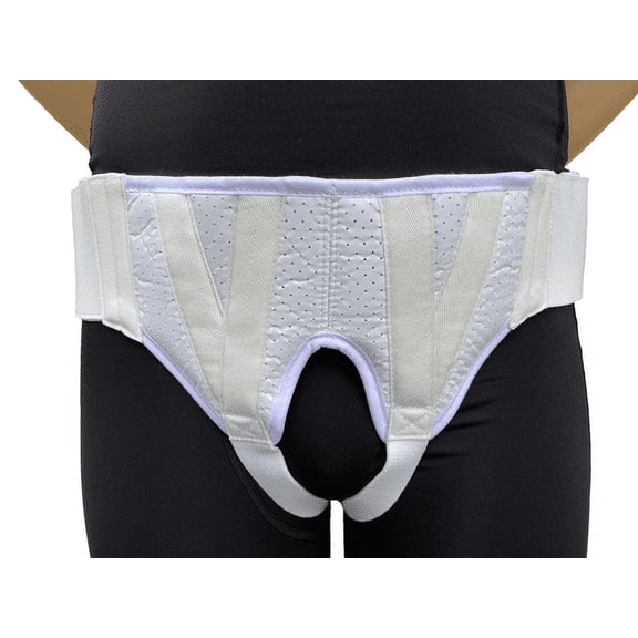 FlexaMed Double Sided Inguinal Hernia Groin Belt with Compression Pads White Small