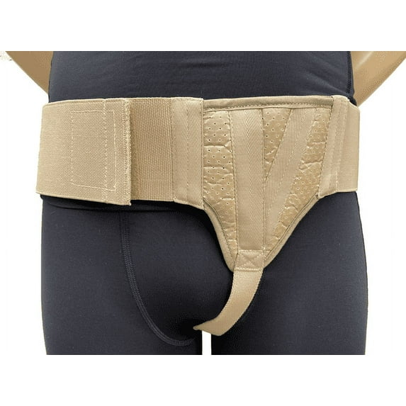 FlexaMed Left Side Inguinal Hernia Groin Belt with Compression Pad Beige Large
