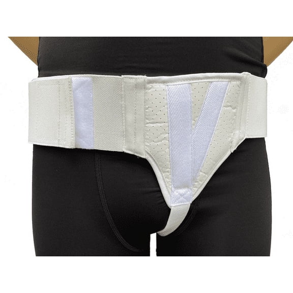 FlexaMed Left Side Inguinal Hernia Groin Belt with Compression Pad White Large