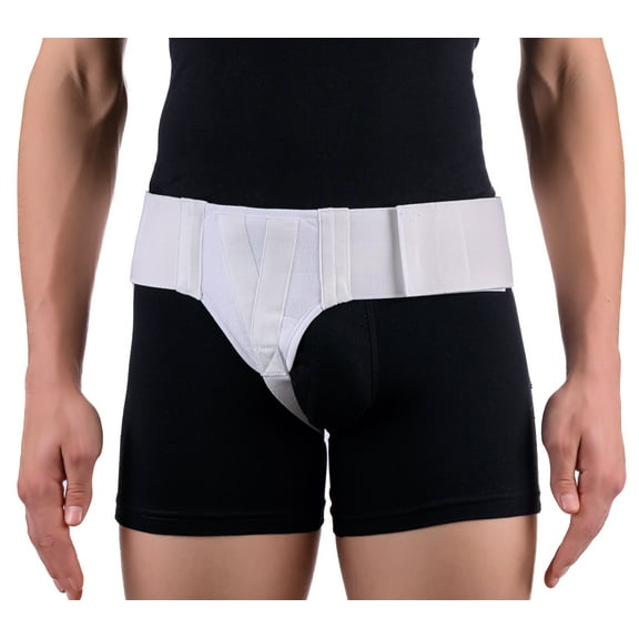 FlexaMed Right Side Inguinal Hernia Groin Belt with Compression Pad White Medium