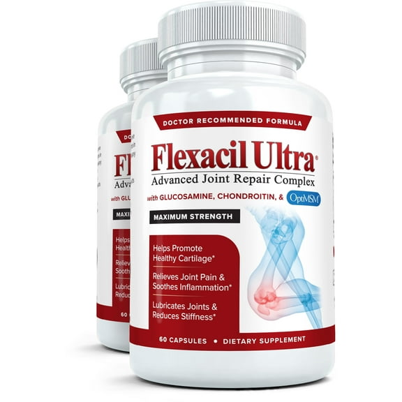 Flexacil Ultra (2 Bottles) Joint Support Supplement with Glucosamine, Chondroitin & MSM, 120 caps