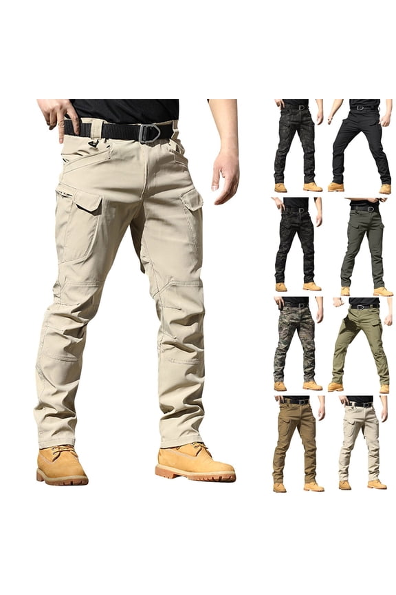 Flexcamo Stretch Quick Dry Tactical Cargo Pants Multi Pocket Water Resistant Outdoor Work Pants Green L