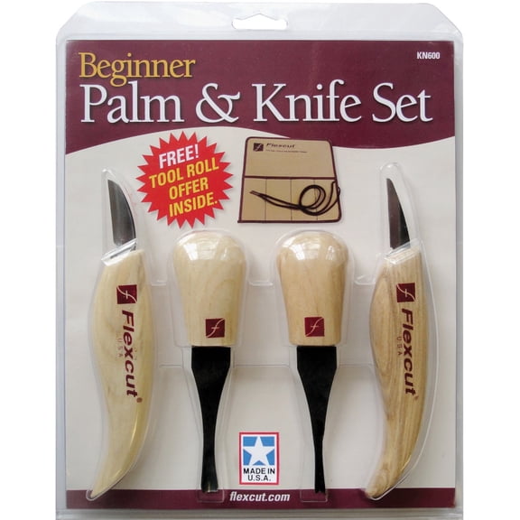 Flexcut Wood Carving Knife Set KN Beginner Palm & Knife Set - For Beginners - One Size Residential Use, Standard Application