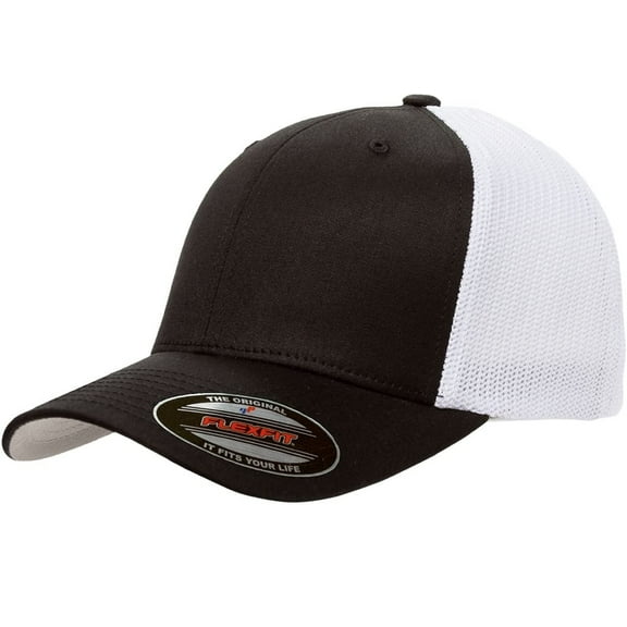 Flexfit 6511 Trucker Stretch Mesh Fitted Cap, Black/White, XX-Large