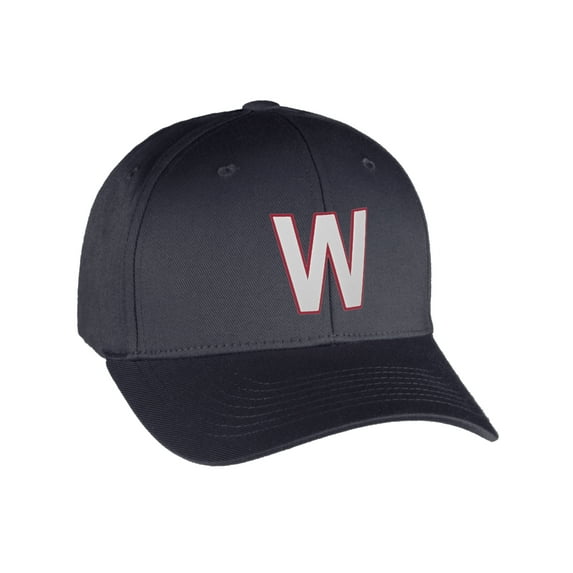 Flexfit Baseball Hat Custom Letter Initials A to Z Curved Bill, Charcoal Red Wh