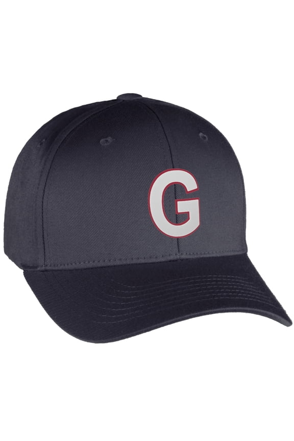 Flexfit Baseball Hat Custom Letter Initials A to Z Curved Bill, Charcoal Red Wh