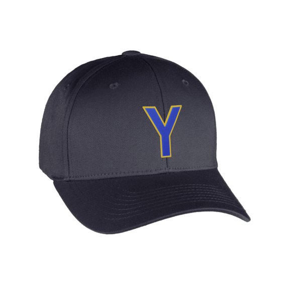 Flexfit Baseball Hat Custom Letter Initials A to Z Curved Bill, Charcoal Yw Blue