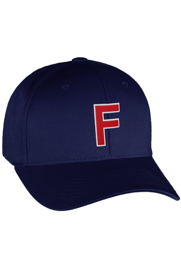 Flexfit Baseball Hat Custom Letter Initials A to Z Curved Bill, Navy Cap Wh Red