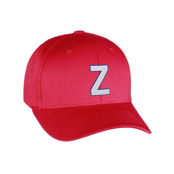Flexfit Baseball Hat Custom Letter Initials A to Z Curved Bill, Red Cap Blue Wht