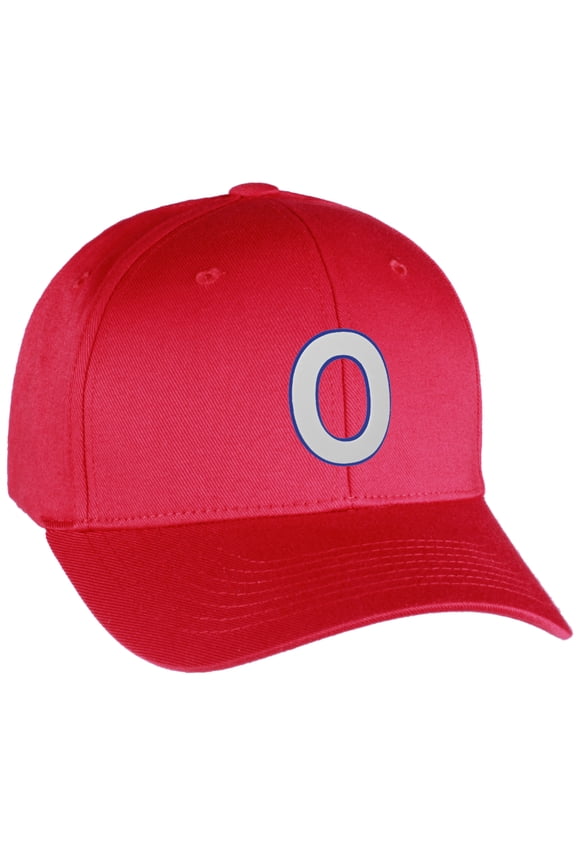 Flexfit Baseball Hat Custom Letter Initials A to Z Curved Bill, Red Cap Blue Wht