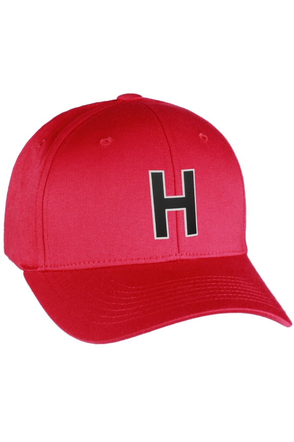 Flexfit Baseball Hat Custom Letter Initials A to Z Curved Bill, Red Cap Wh Bk